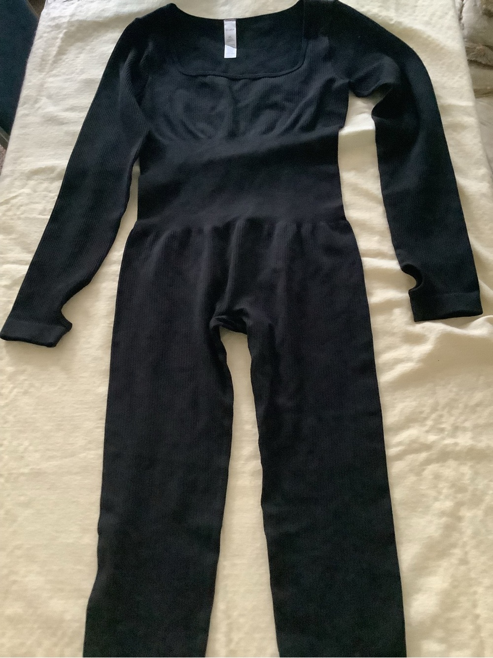 Black Long Sleeve Ribbed One-Piece Jumpsuit